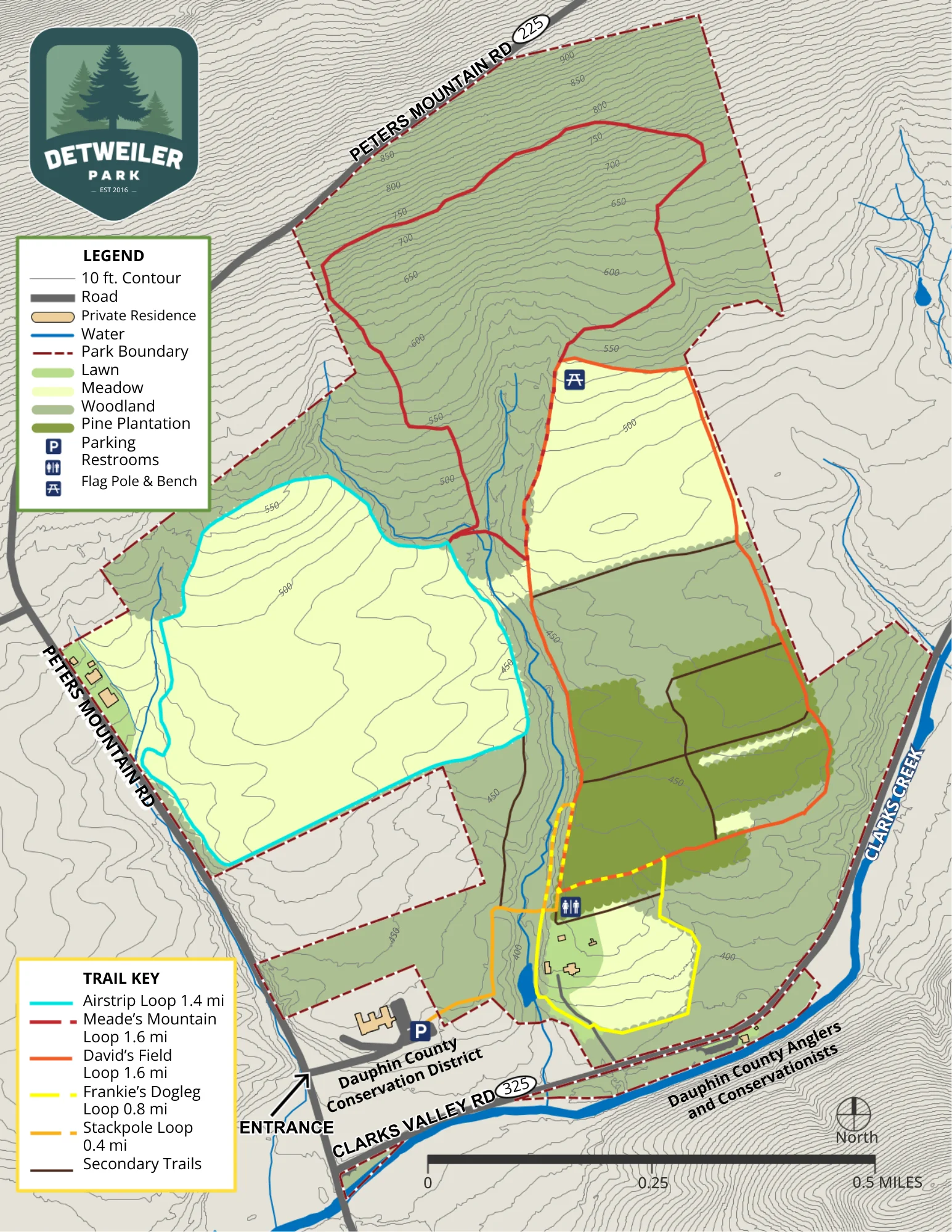 Detweiler Park Trail Map 2025 - new logo from updated brochure
